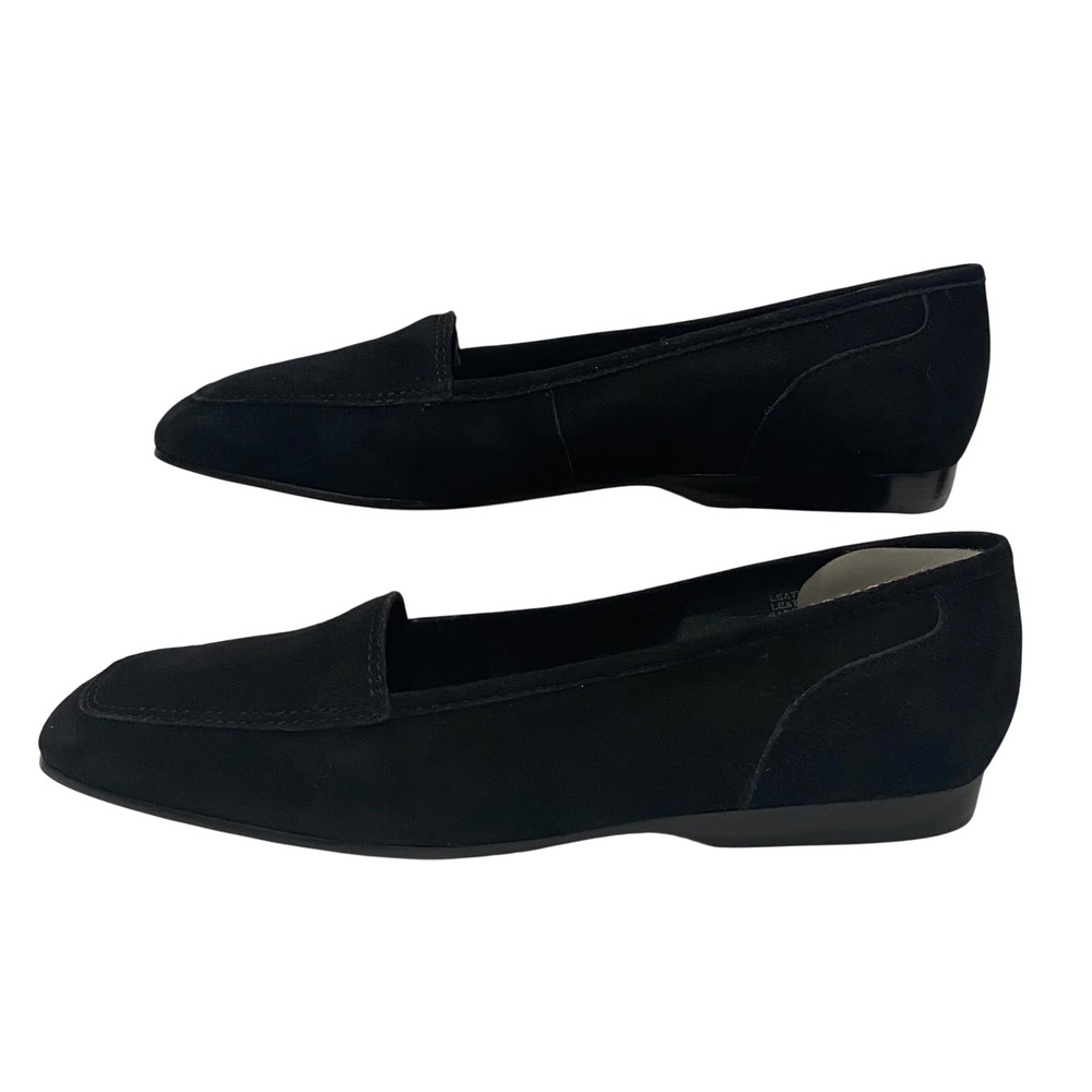 ENZO ANGIOLINI Suede Loafers Size 6.5 Black Leather Square‎ Toe Dark Academia